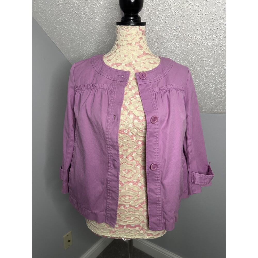 EUC Talbots Orchid Purple Swing Jacket Coat 10P Petite 3/4 Sleeve Stretch